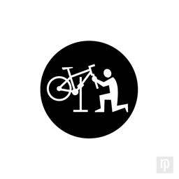 A bold icon designed to represent bicycle repair services