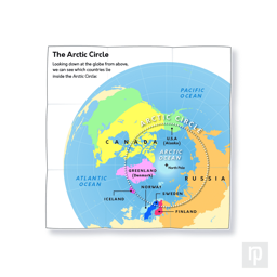 A simple vector map showing the countries that reach into the Arctic Circle