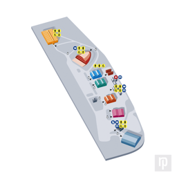 A site plan showing the exhibition buildings and facilities available for visitors