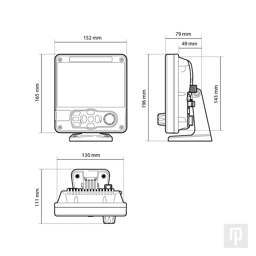 Outline drawings showing a display unit with dimensions, created for a user manual